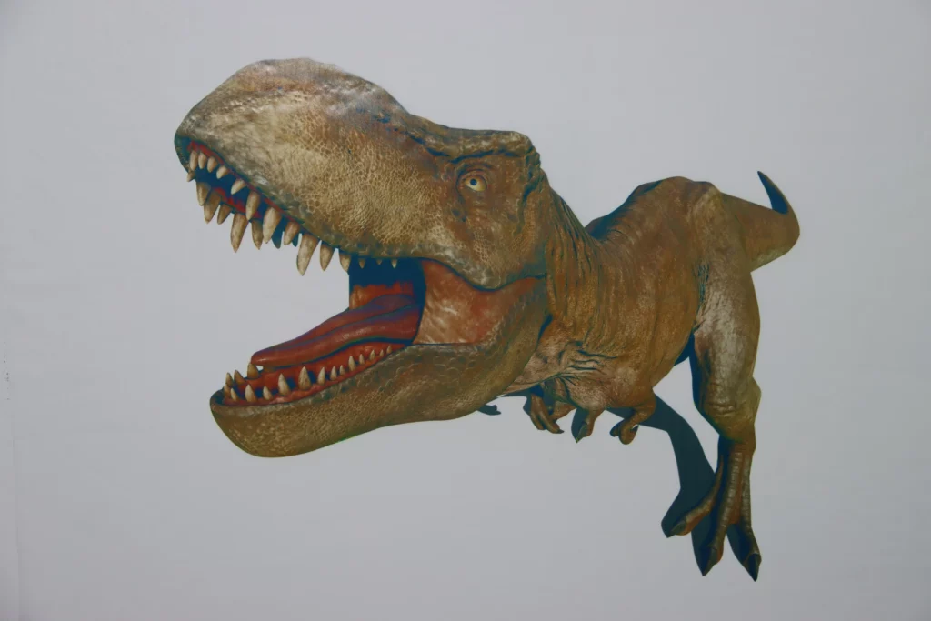 De 3D-wandafdruk van T-Rex